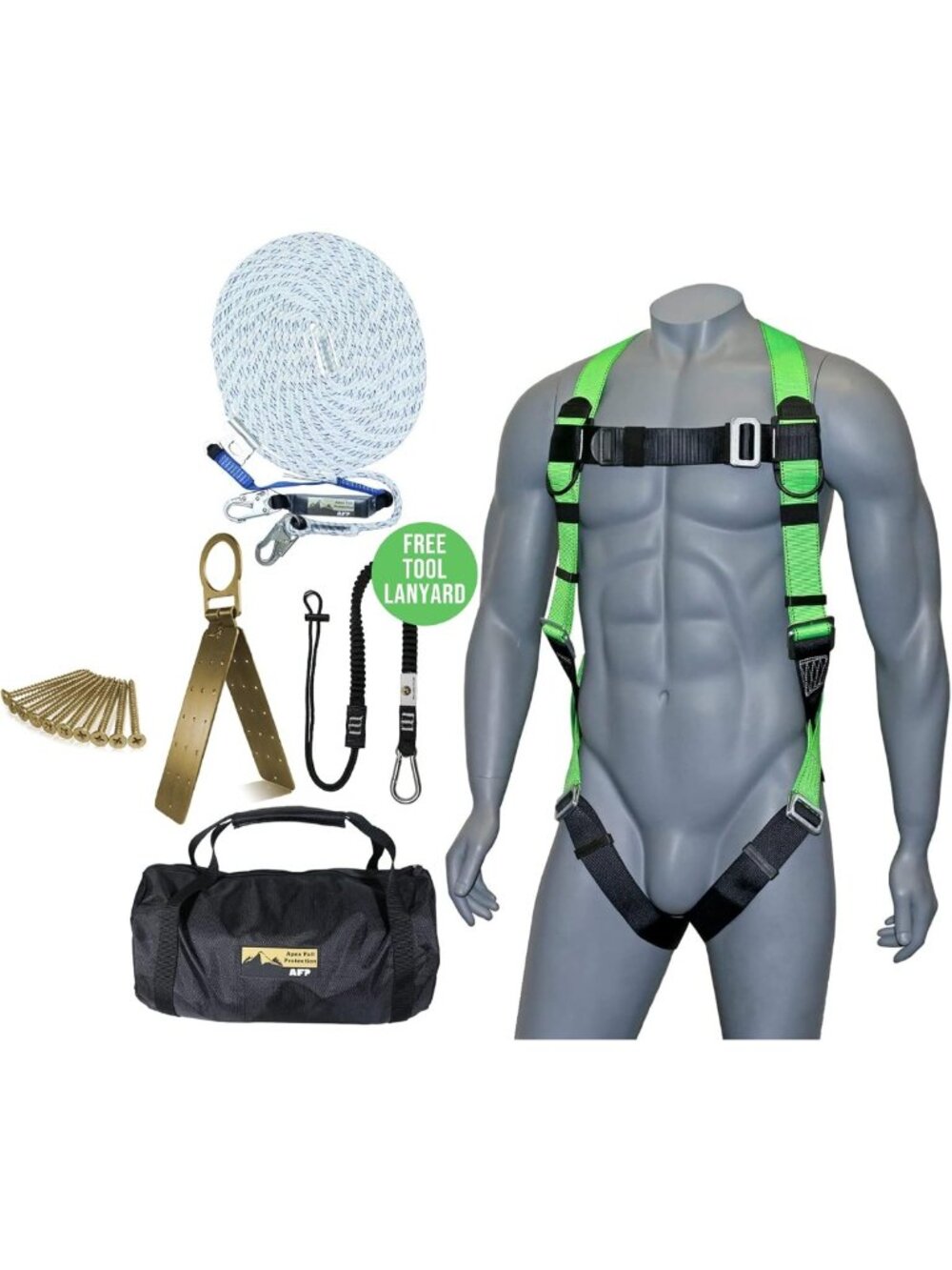 50FT Fall Protection Roofer Kit | Braided Lifeline, Safety Harness, Tool Bag